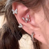 Daiiibabyyy  1Pcs Shiny Zircon Butterfly Stud Earrings For Women Stainless Steel Silver Color Hollow Ear Bone Nail Small Earrings Jewelry