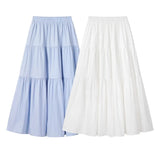 DAIIIBABYYY  -  Ins Women's Half Skirts Summer Blue Korean Fashion Casual Loose Pleated Hotsweet A-line Long Skirt Simple Preppy Female Clothes