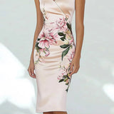 DAIIIBABYYY  -  New Office Elegant V Neck Women's Dress Spring Floral Print Slim Party Dresses Summer Sleeveless Back Zippers Holiday Dress