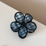 Daiiibabyyy  Dark blue transparent plaid hair claw clip simple elegant disc hair shark clip versatile daily high-end hair accessories