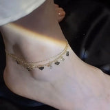 DAIIIBABYYY  -   Double Layer Heart-shaped Flash Drilling Women Anklets Personality All-match Adjustable Fashion Beads Foot Jewelry Accessories