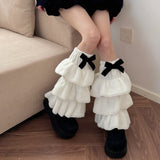 Daiiibabyyy  Coffee Sweet Lace Plush Legwarmers Lolita Y2K Gothic Punk Style Japanese Warmer Legwarmers Bow Cute Subculture Stocking Stuffers