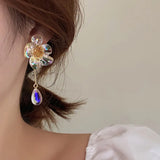 Daiiibabyyy  Vintage Acrylic Transparent Flower Glass Water Drop Dangle Earrings Fairy Temperament Jewelry Party Holiday Gifts