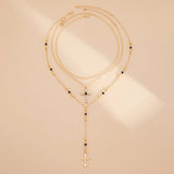 Daiiibabyyy  3Pcs Unique Cross Pendant Necklace Set for Women Simple Crystal Necklace Sweater Chain Long Y-shaped Necklace Y2K Party Jewelry