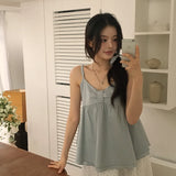 DAIIIBABYYY  -  French Sweet Temperament Bow Double Hem Small Suspender Women Summer New Gentle Loose Vest Sleeveless Top