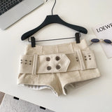 Daiiibabyyy  Sexy Retro American Sle Low Waist Belted Corduroy orts Women's Autumn Winter Casual Pants Wide Leg Button Detail