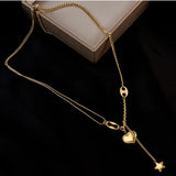 Daiiibabyyy Fashion Stainless Steel Long Love Heart Women Girls Necklaces&Pendant Star Hanging Chain Choker Sweet Valentine's Day Gift