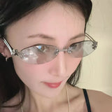 Daiiibabyyy  Korean Fashion Style Sun Glasses for Women Oval Shape Rimless Designer Sunglasses Women Campus Style Female Sunglass