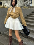 DAIIIBABYYY  -  Women Fashion Little White Mini Mesh Skirt Elastic High Waist Short Gauze Cake Skirt Ball Gown Fairy Princess A Line Tutu Skirt