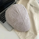 Daiiibabyyy  Japanese Cotton Linen Beret - Summer Lightweight Face Slimming Newsboy Cap for Women Casual Daily