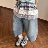 Daiiibabyyy  Fashionable Vintage Letter Star Embroidery Jeans Summer American Loose Women's Clothing Wide Leg Streetwear Denim Capri Pants