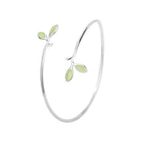 Daiiibabyyy 925 Stamp Silver Color Bangle for Women Green Opal Leaf Twigs Branch Jewelry Girls' Gift Dropshipping