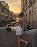 Daiiibabyyy  Chic Backless Polka Dot Halter Dress Women Sleeveless Off Shoulder Lace Up Slim Short Dresses Lady New Daily Party Vestidos
