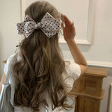 Daiiibabyyy  Korean Style Large Polka Dot Bowknot Hair Clips Women's Vintage Wide Ribbon Bow French Barrette Top Clip Sweet Hair Accessories