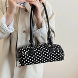 Daiiibabyyy  Y2k Polka Dot Cylindrical Handbag Ins Trendy Personality Elegant Retro Glossy Leather Exquisite Small Capacity Daily Commuting