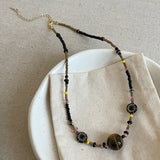 Daiiibabyyy  High Quality Mix Color Natural Stone Tiger Eyes Glass Beads Flower Coin Pendant Necklaces for Women Ladies Strand Chokers
