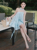 Daiiibabyyy  Vestidos De Mujer Sweet Jacquard Slip Dress Women Skew Collar A-line Summer Ruffled Robe Femme Backless Bandage Dresses