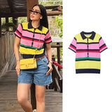 Daiiibabyyy  New Women's Knitted Blouse Summer Fashion Striped Young Women's Tops Chic Summer Unique Travel Holiday Polo Blouse Tops