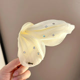Daiiibabyyy  Fashion Mesh Tulle Butterfly Grab Clip Elegant Decorative Hair Claw White Crystal Hairclip Women's Back of Head Clamp Headwear
