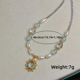 Daiiibabyyy  Trendy Blue Stone Zicron Freshwater Pearl Beads Necklace for Women New Trend Handmade DIY Necklaces Jewelry Gift