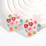 Daiiibabyyy  Sweet Acrylic Heart Love Message Drop Earrings for Women Resin Heart Shape Pendant Earrings Valentines Day Gifts