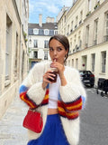 DAIIIBABYYY  -  Autumn Winter New Fashion Cardigan Jacket Contrast Striped Long Sleeved Knitted Sweater for Women's Casual Street Loose Sweater