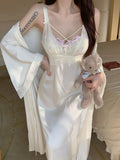 Daiiibabyyy Spring Silk Sexy Strap Dress Women Casual Korean Elegant Long Split Dress Court Retro Party Lace Dress Women Fashion V Neck