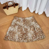 Daiiibabyyy  Leopard Slim Short Casual Skirts High Waist A-line Elegant Light Luxury Falda Small Fellow Age Reduction Fashion Faldas
