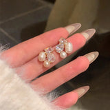 Daiiibabyyy  Exquisite Irregular Square Shinny Zircon Pearl Earrings for Women Light Luxury Sweet Stud Earrings Wedding Jewelry Accessories