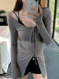 DAIIIBABYYY  -  Harajuku Sun Protection Tees Women Y2k Aesthetic Single Breasted Vintage Bandage T-Shirt 2025 Streetwear Sexy Bodycon Grunge Top