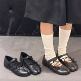 Daiiibabyyy  Street Style Fashion Split Toe Bowknot Lace-up Women Ballet Flats Comfortable Soft Soles Mary Janes Leather Loafers Casual Shoes