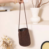 Daiiibabyyy  Casual Large Capacity Handwoven Bucket Bag Solid Color Straw Design Metal Line Bucket Bag Handmade Boho Shoulder Bag Beach