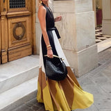 Daiiibabyyy  Summer Casual Pleated Holiday Dresses Printed Patchwork Backless Hollow Out Women's Dress Bohemian High Street Halter Long Dress