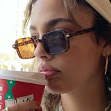 Daiiibabyyy  Retro Rice Nail Small Frame Square Sunglasses New Women Glasses Fashionable Men Simple High-End Glasses