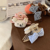 Daiiibabyyy  1 Pcs Women's Hair Grabs Cartoon Teddy Bear Bow Cute Kawaii Hair Claws Fashionable Sweet Versatile Hair Accessories For Girl