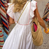 DAIIIBABYYY  -  Summer Vacation Print Long Dress Casual Flying Sleeves High Waist Beach Dress Fashion V-neck Pleats Loose Women's Dresses