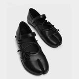 Daiiibabyyy  Street Style Fashion Split Toe Bowknot Lace-up Women Ballet Flats Comfortable Soft Soles Mary Janes Leather Loafers Casual Shoes