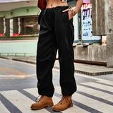 Kylethomasw Drawstring Low Waist Y2K Cargo Pants Women Pockets Baggy Hippie Wide Leg Trousers Korean Vintage Streetwear Sweatpant Pants