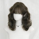 Daiiibabyyy  Short Curly Wig for Women, Summer New Product, Misty Cool Brown Synthetic Fiber, Realistic Full Wig with Bangs, High-Temperature Silk Curly Synthetic Wig