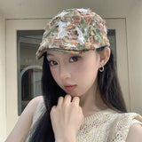 DAIIIBABYYY  -  American Personalized Leopard Print Lace Splicing Hole Forward Hat Women's Trend Y2k Breathable Short Brim Sunshade Painter Cap