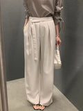 DAIIIBABYYY  -  Strap Design Pleated Casual Pants Women Summer New Niche Versatile Hanging High Waisted Straight Leg Trousers