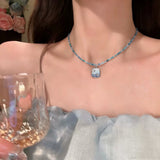 Daiiibabyyy  Summer Blue Ocean Shell Pendant Rice Bead Chain Necklace Beaded Clavicle Chain For Women Beach Seaside Vacation Y2K Jewelry Gift