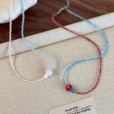 DAIIIBABYYY  -  Fashion Aesthetic Cute Ceramic Red Blue Mushroom Beaded Contrast Design Choker Necklace 2025 Summer Y2K Charms Jewelry For Women