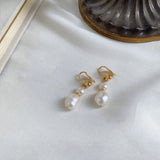 Daiiibabyyy  Irregular Baroque Pearl Drop Ear Clip For Women Wedding Birthday Party Temperament Jewelry Gifts for Mom Girls