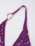 Daiiibabyyy  Women s Sparkling Sequin Embellished Halter Neck Sleeveless Tank Top with Stylish Open Back Design for Summer