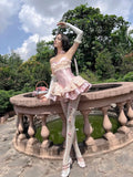 Daiiibabyyy  Pink Ballet Princess Dress Crossed Strap Bustier A-Line Fluffy Short Dress Birthday Date Ceremony Sweet High Waist Puffy Skirt
