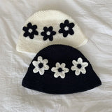 Daiiibabyyy  Korean Sweet Three-dimensional Flower Hand-crocheted Bucket Hat Men's and Women's Spring and Summer Fashion Versatile Basin Cap