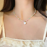 DAIIIBABYYY  -  Y2K Glass Butterfly Pendant Pearl Beads Necklace for Women Korean Fashion Kpop Rhinestone Clavicle Choker Jewelry