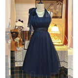 Daiiibabyyy  French Elegant Vintage Hepburn Chiffon Vintage Blue Dress Women Sweet Retro Party Gown Fashion Halter Short Cocktail Dress