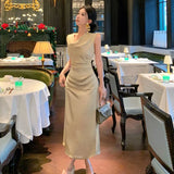 DAIIIBABYYY  -  Pure Sexy Swing Collar Dress Women's Summer Sleeveless Slim Fit Split Mermaid Dress Fashion Female Clothes